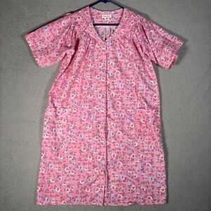 Casual Nights Night Gown Womens Size M‎ Muumuu Pearl Snap Powder Pink Pastels